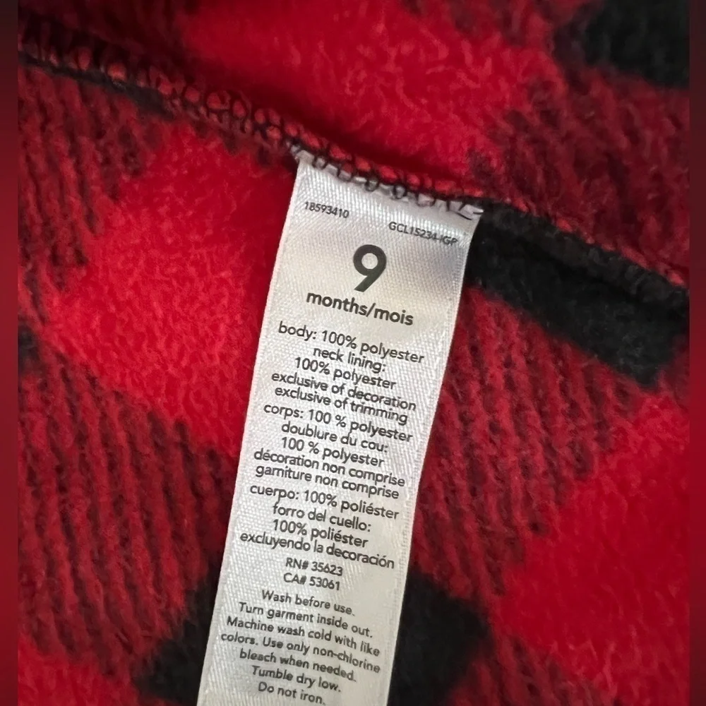 Carters 9 month baby girl red and black plaid vest w/Sherpa style lined collar